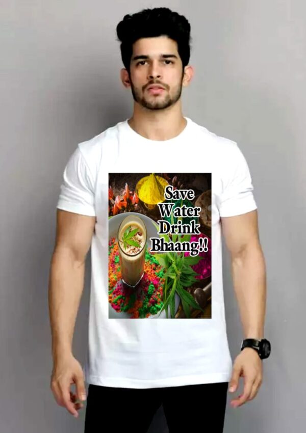- Unisex Save Water Drink Bhang Wihte T Shirt